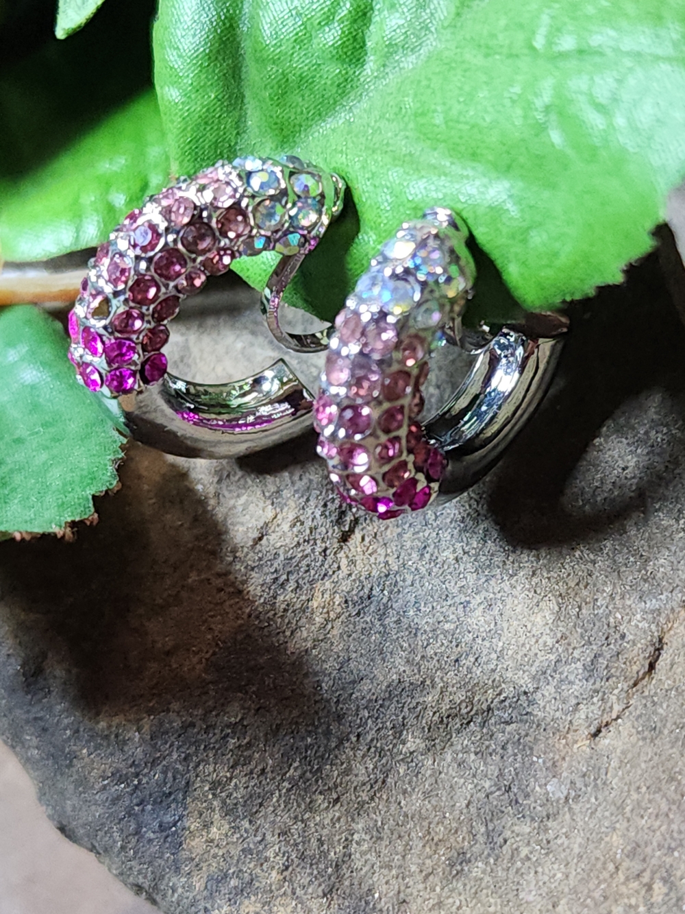 Pink Ombre Crystal Huggie Clipon Earrings